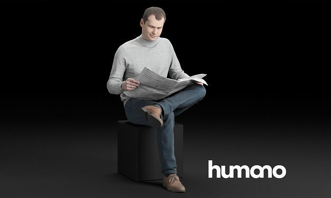 Humano Casual man sitting and reading newspaper 3D model