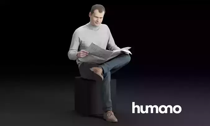 Humano Casual man sitting and reading newspaper 3D model