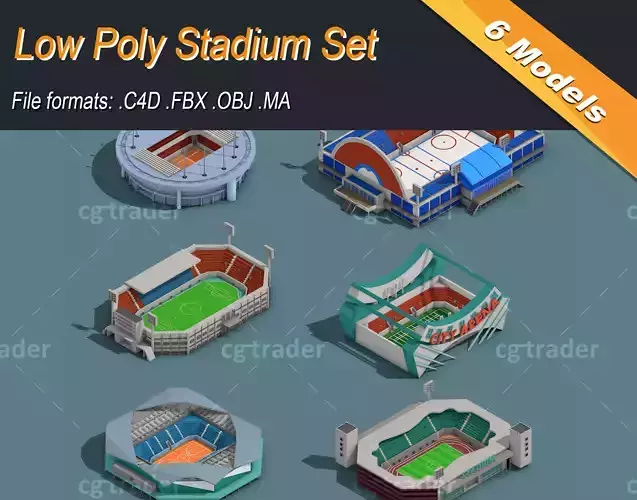 Low Poly Stadium Set Isometric Icon