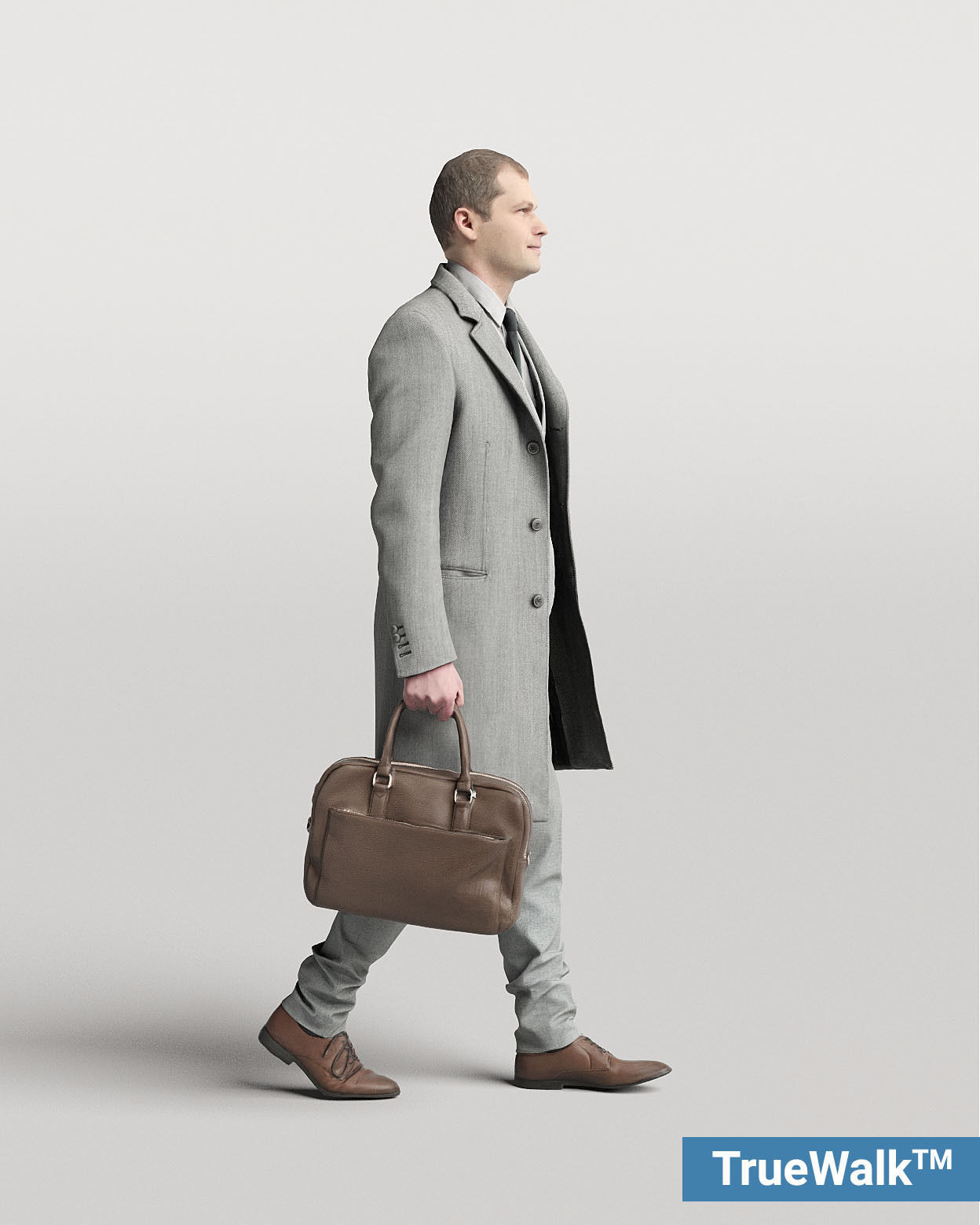 Humano Elegant man in a coat walking with a suitcase 0303 3D model_1