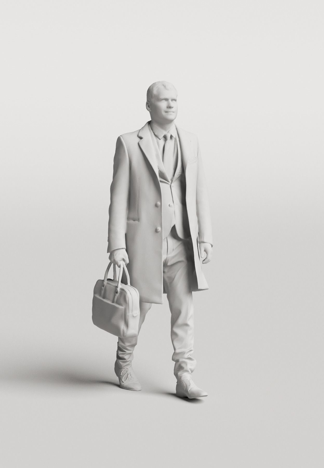 Humano Elegant man in a coat walking with a suitcase 0303 3D model_4