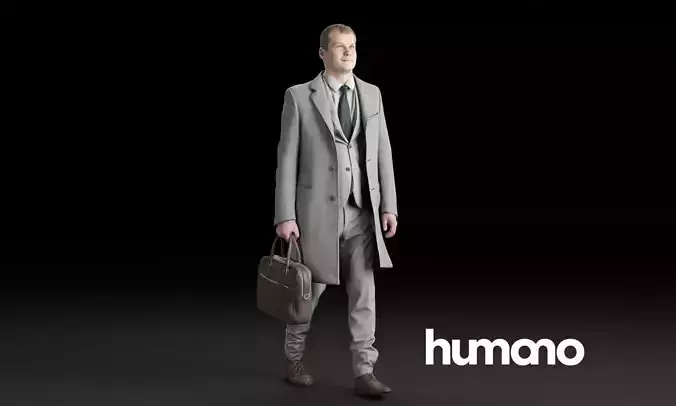 Humano Elegant man in a coat walking with a suitcase 0303 3D model