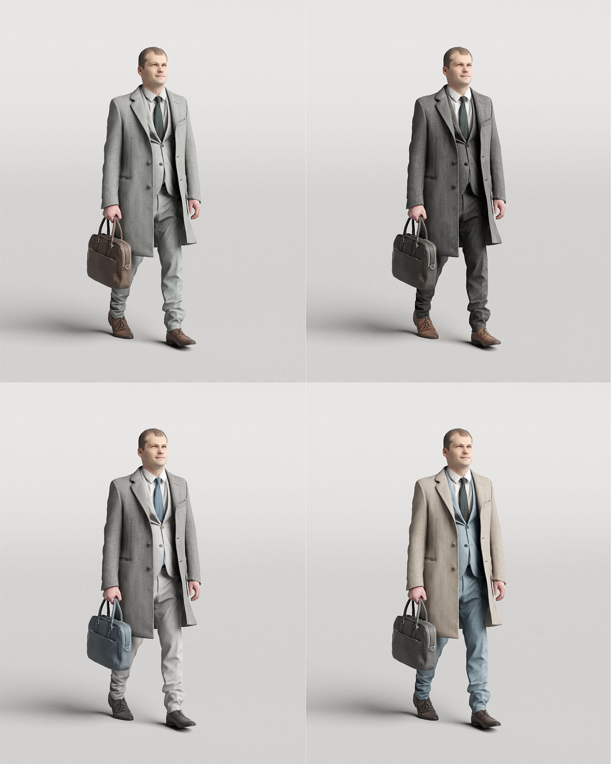 Humano Elegant man in a coat walking with a suitcase 0303 3D model_5