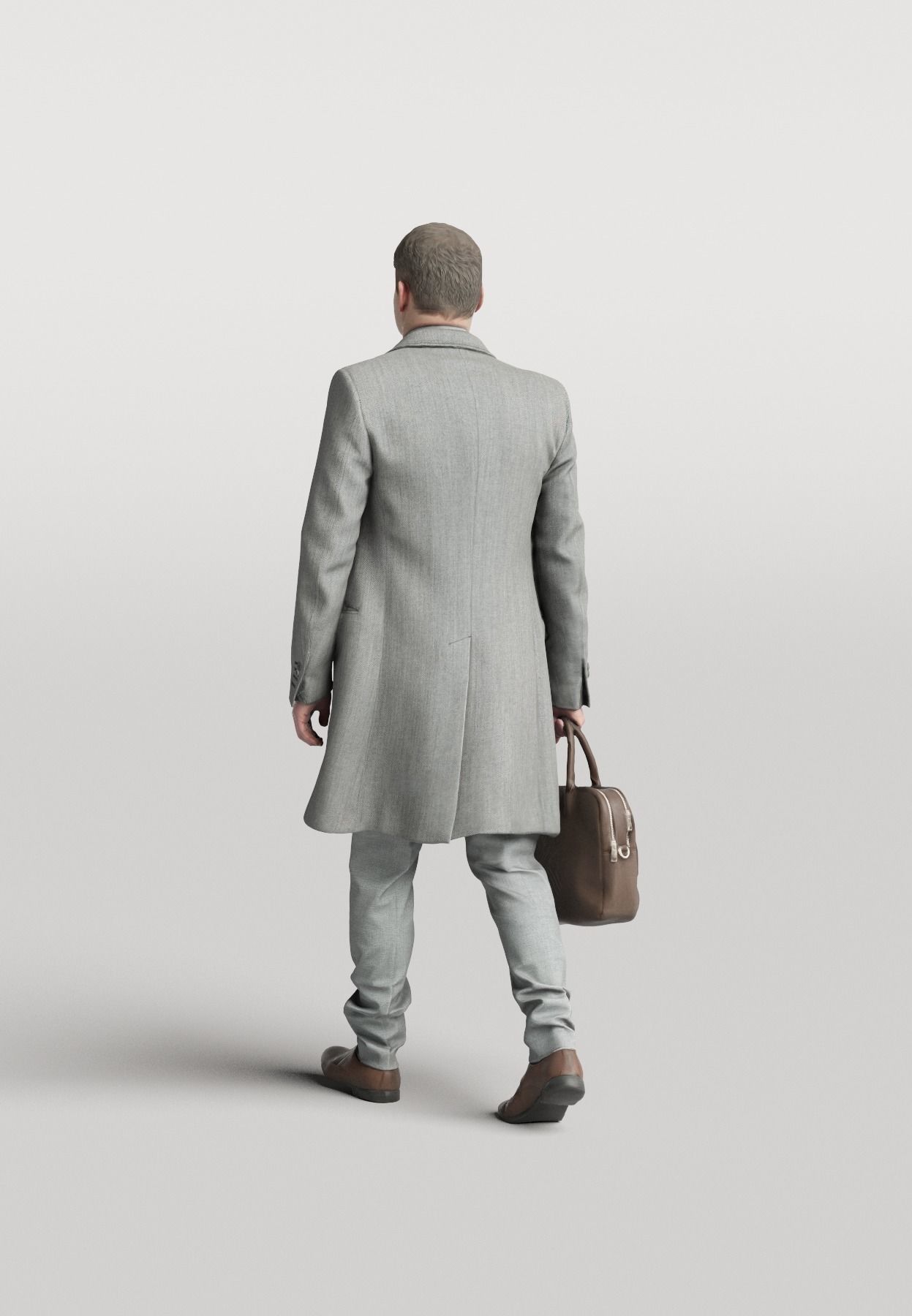 Humano Elegant man in a coat walking with a suitcase 0303 3D model_3