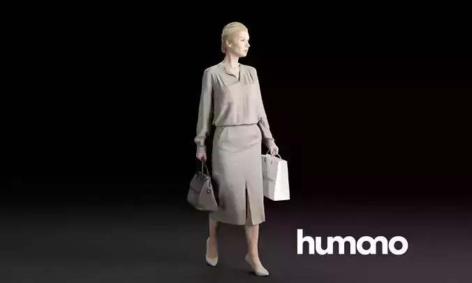 Humano Elegant woman walking  with a shopping bag 0304 3D model