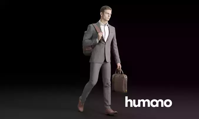 Humano Elegant man walking with a briefcase and backpack 0310 3D model