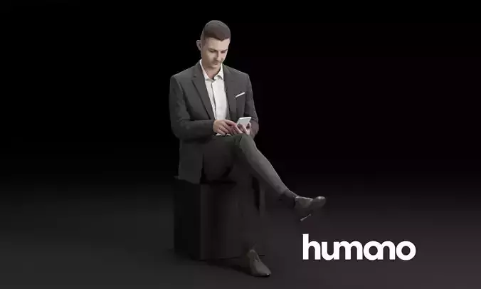 Humano Elegant man in suit sitting and taping on the phone 0317 3D model