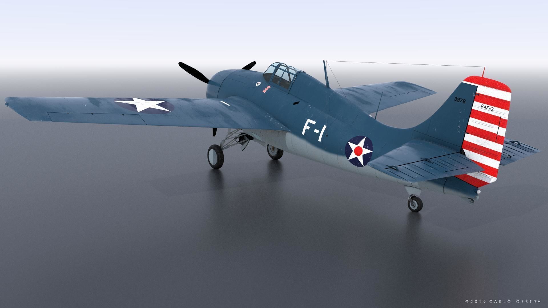 F4F-3 WILDCAT F1 -Felix-  Low-poly 3D model_3