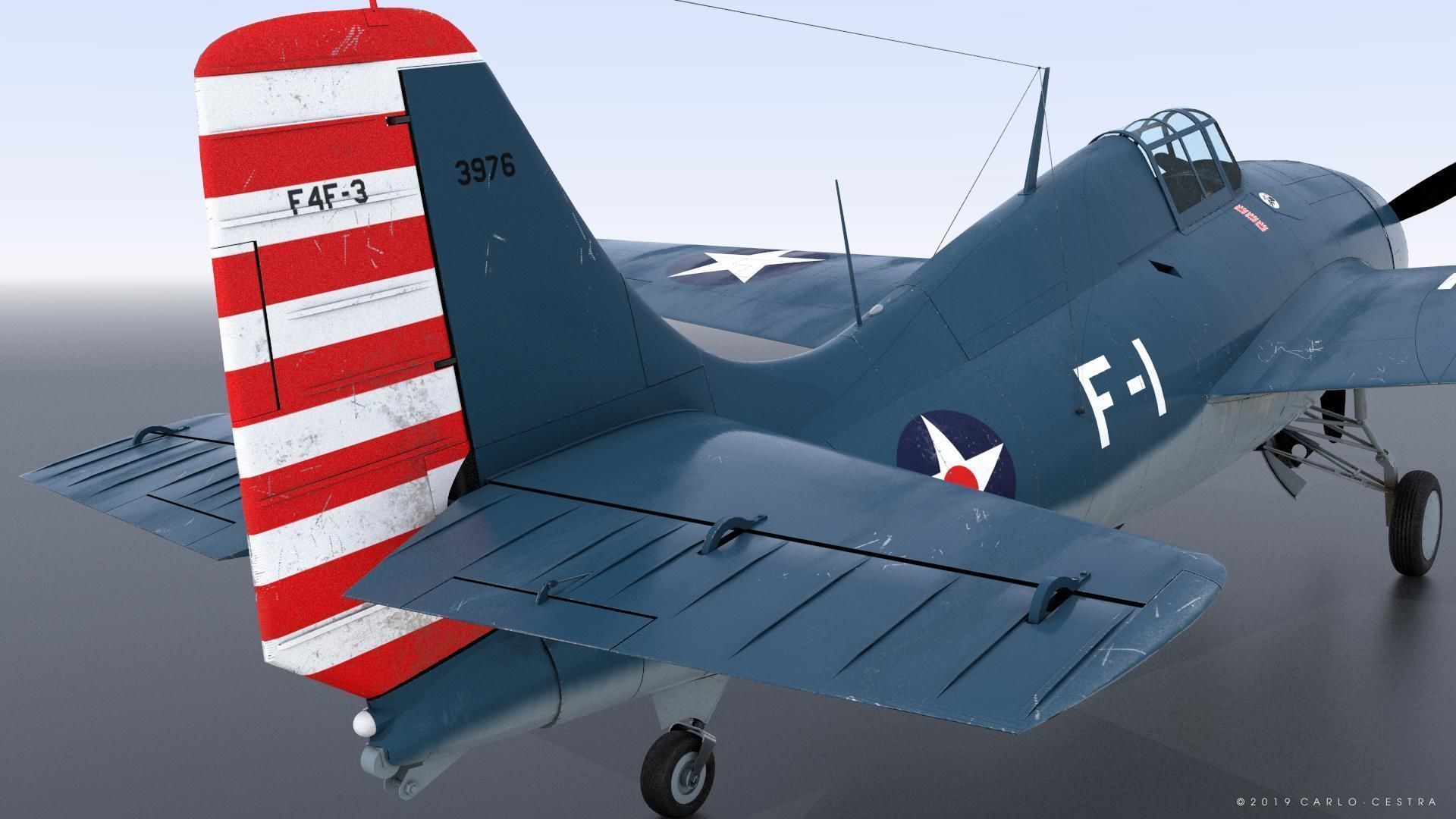 F4F-3 WILDCAT F1 -Felix-  Low-poly 3D model_11