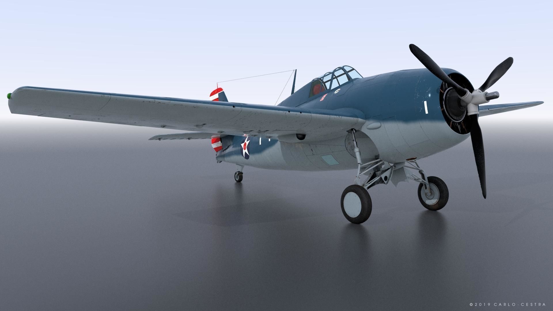 F4F-3 WILDCAT F1 -Felix-  Low-poly 3D model_7