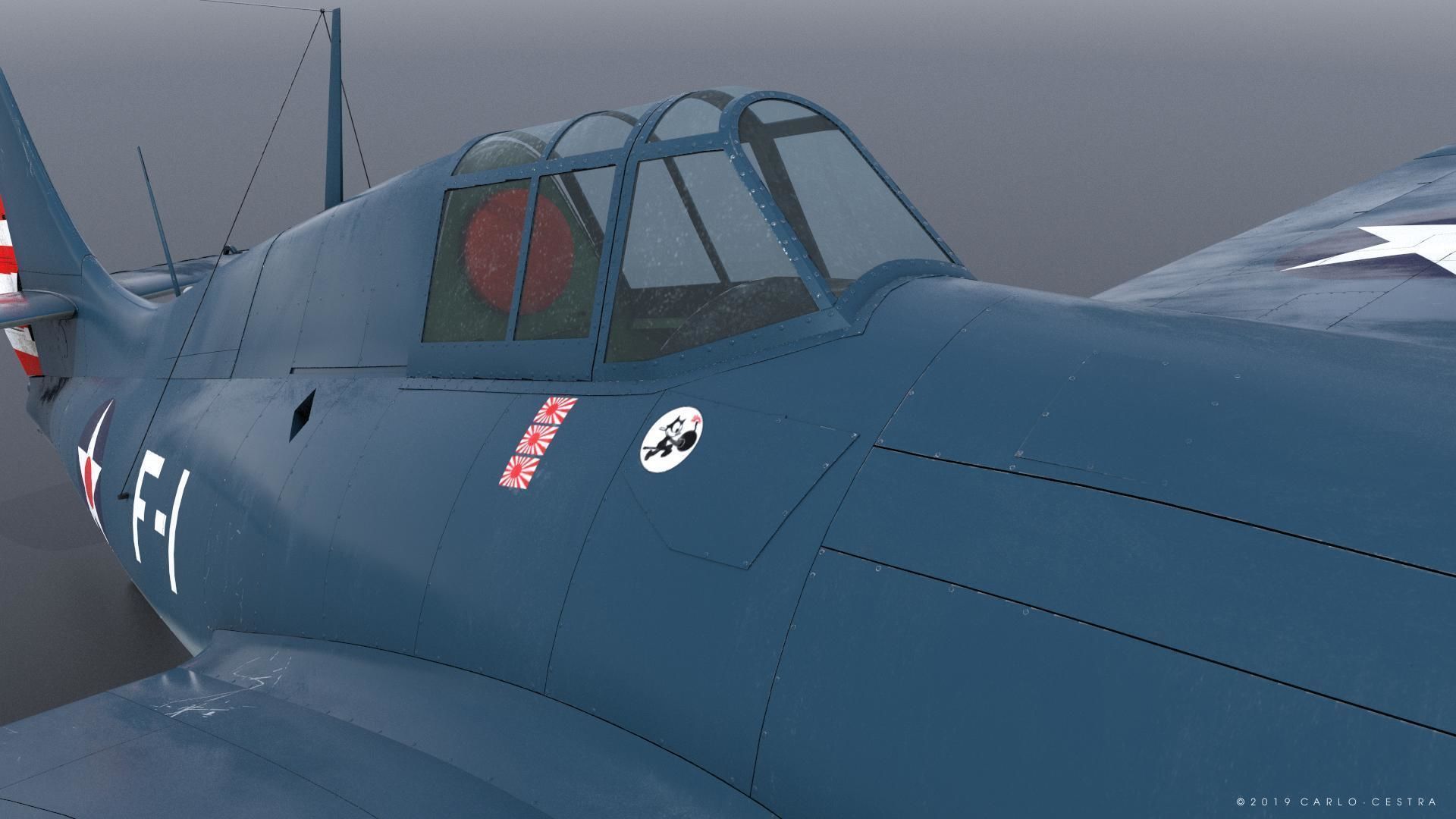 F4F-3 WILDCAT F1 -Felix-  Low-poly 3D model_4