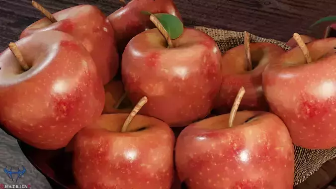 Apples Low Poly in basket on table Low-poly 3D model