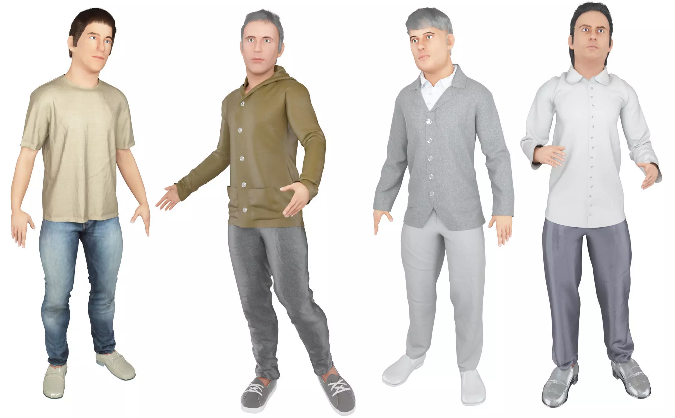 4x Men models real cloth simulation conversation loop animated 3D Model Collection_0