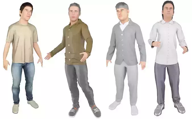 4x Men models real cloth simulation conversation loop animated 3D Model Collection