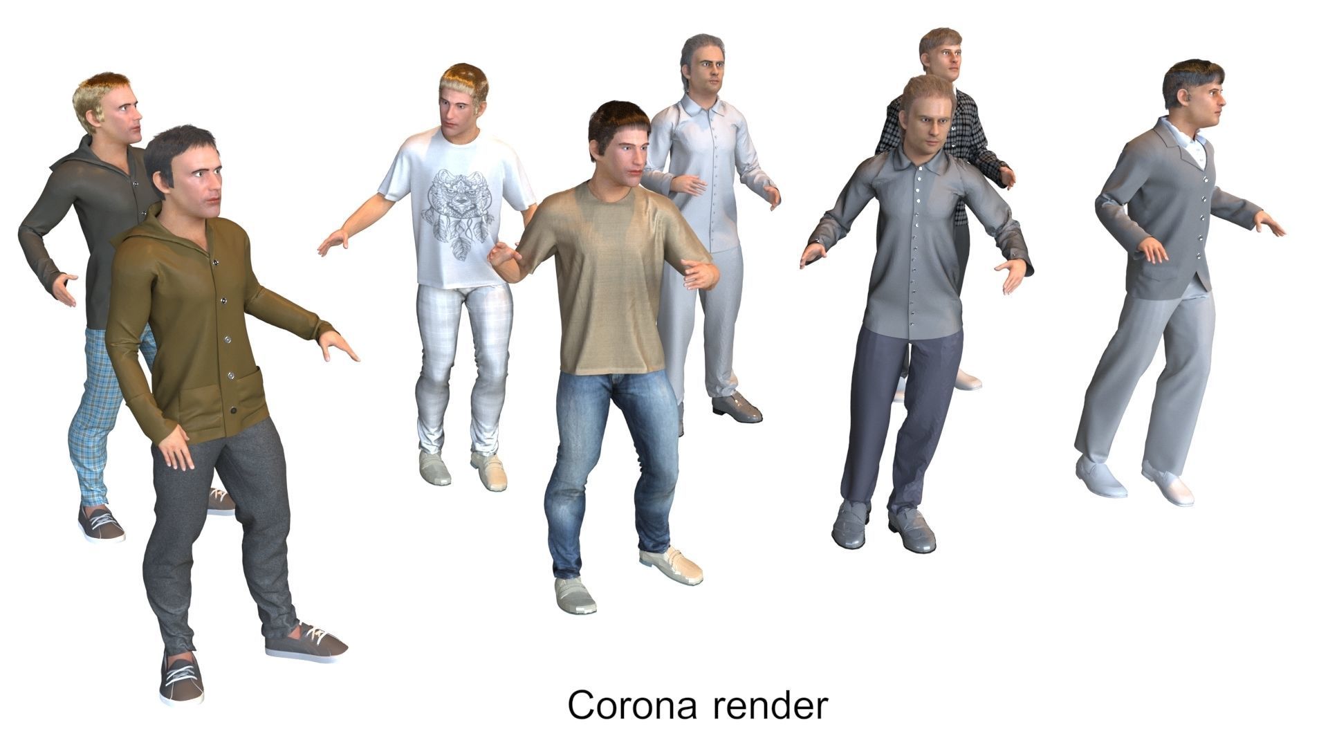 4x Men models real cloth simulation conversation loop animated 3D Model Collection_8