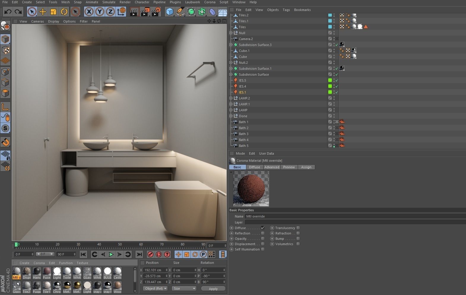 Bathroom Interior Scene Corona Cinema4D 3D model_5