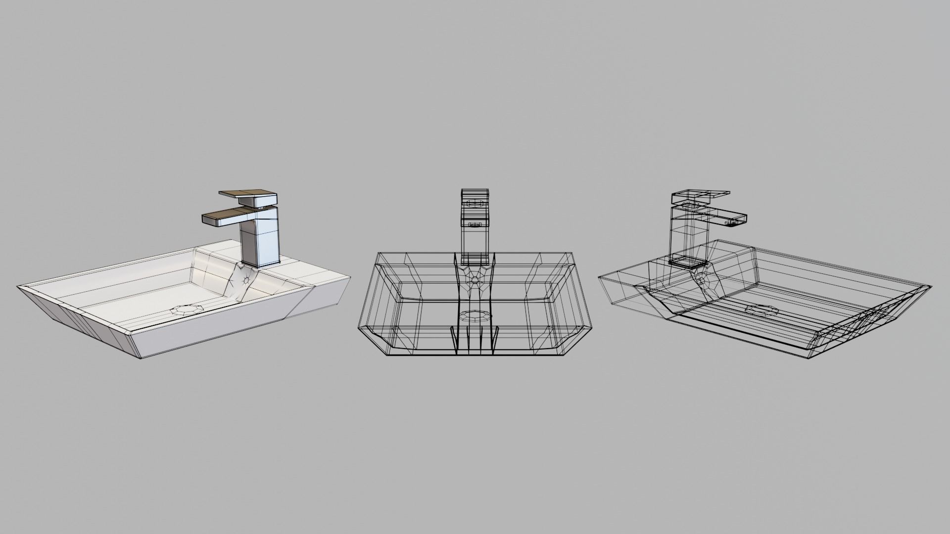 modern sink and water tap Low-poly 3D model_3