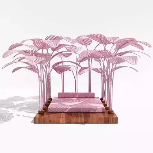 Pink Refuge Bed with Wooden Base by Marc Ange