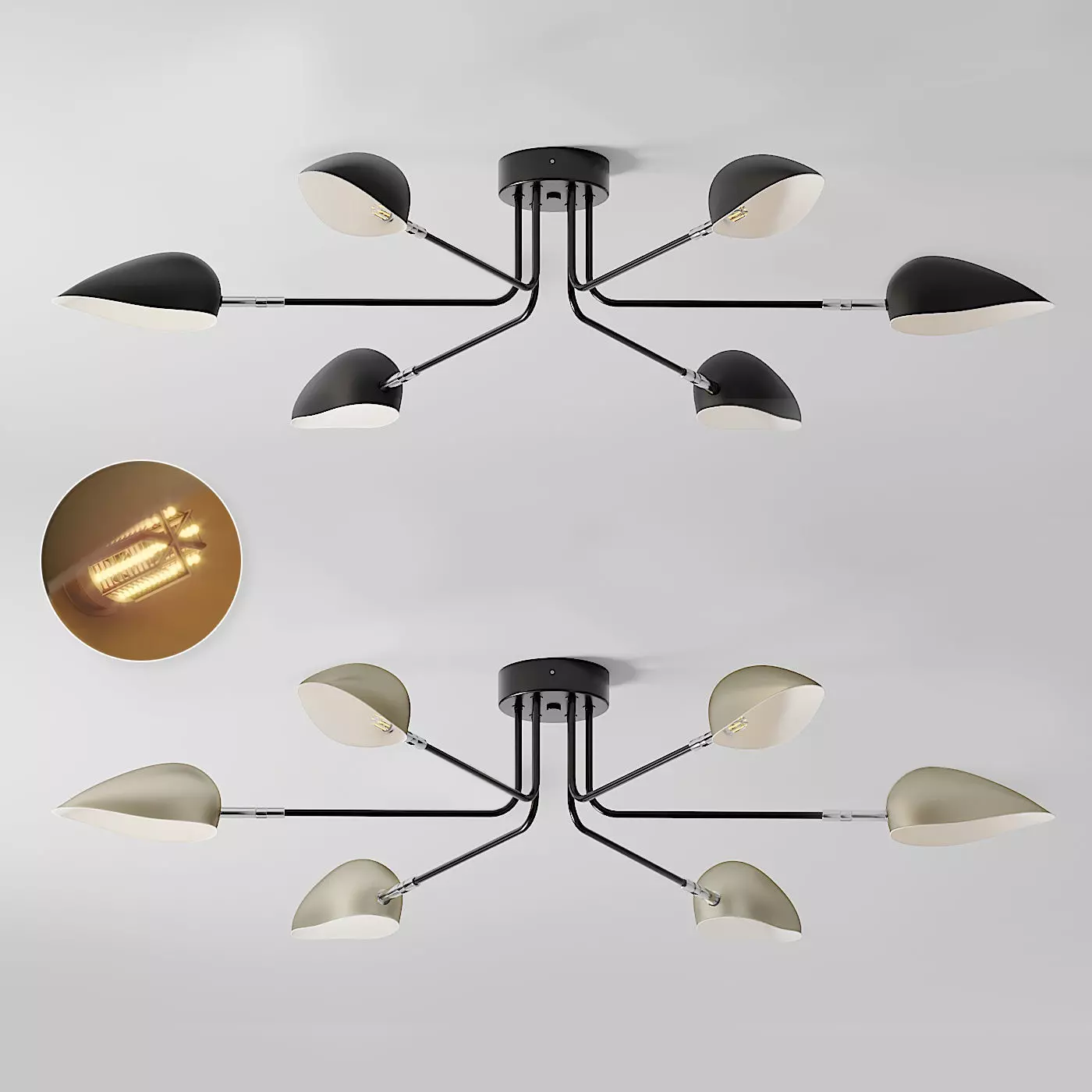 Industrial Modern 3-6 Light Ceiling Lamp 3D model_0