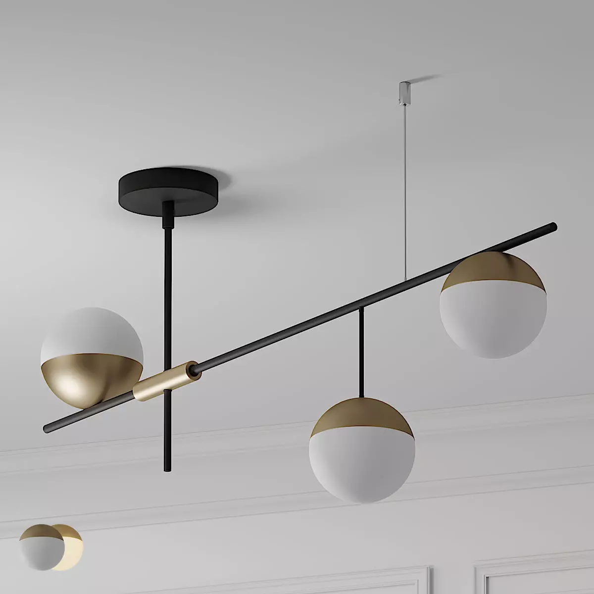 Mid Century Modern 3 Light Linear Ceiling Light ON-OFF 3D model