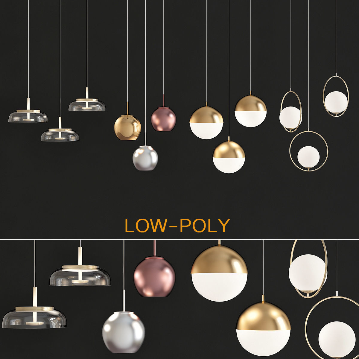 Chandelier collection 3d model different lighting fixtures Low-poly 3D model_5