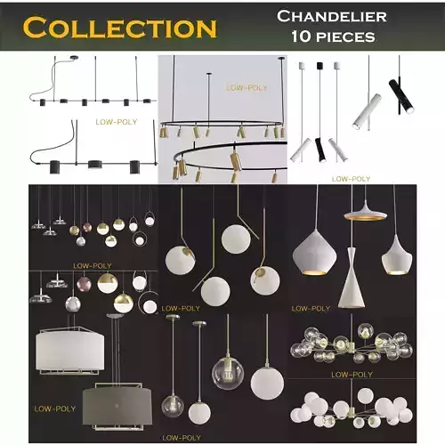 Chandelier collection 3d model different lighting fixtures Low-poly 3D model