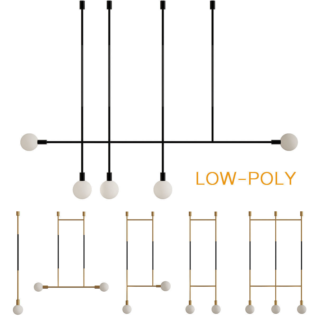 Chandelier collection 3d model different lighting fixtures Low-poly 3D model_21