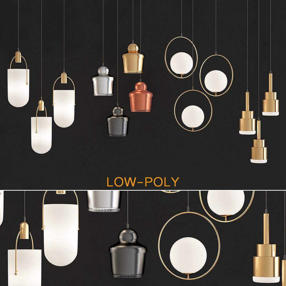 Chandelier collection 3d model two rattan pendant lights Low-poly 3D model_3