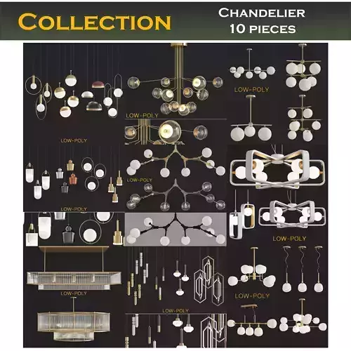 Chandelier collection 3d model two rattan pendant lights Low-poly 3D model