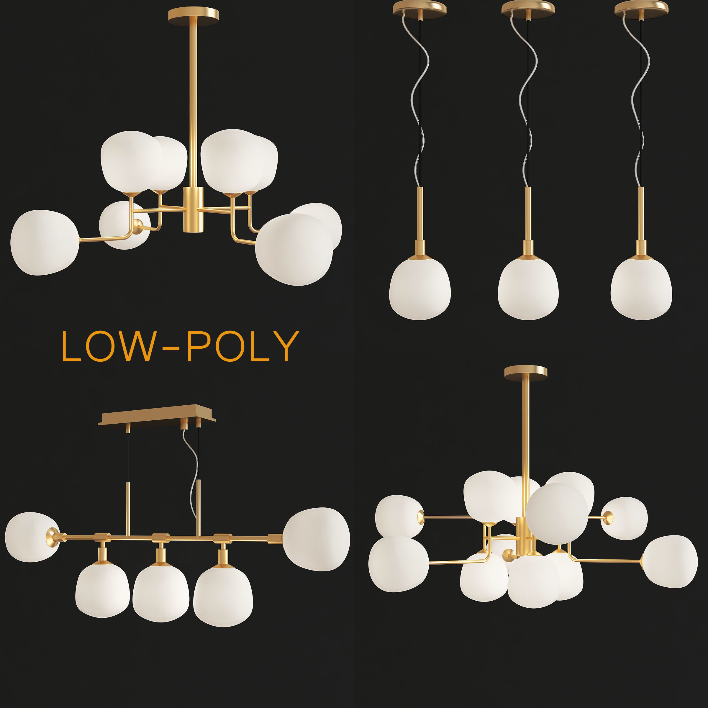 Chandelier collection 3d model two rattan pendant lights Low-poly 3D model_10