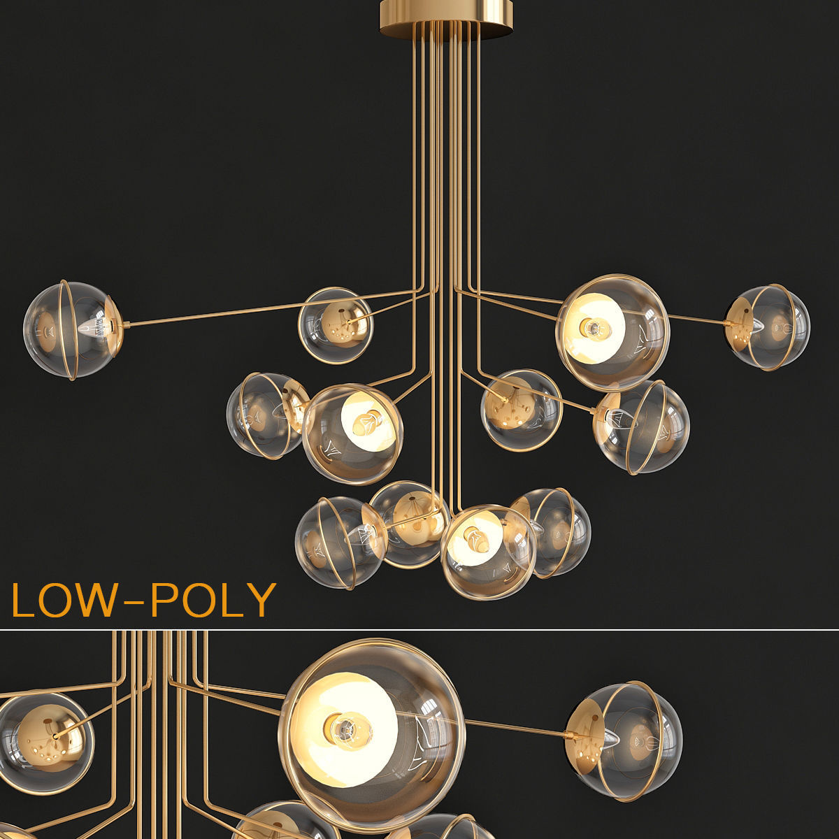 Chandelier collection 3d model two rattan pendant lights Low-poly 3D model_17
