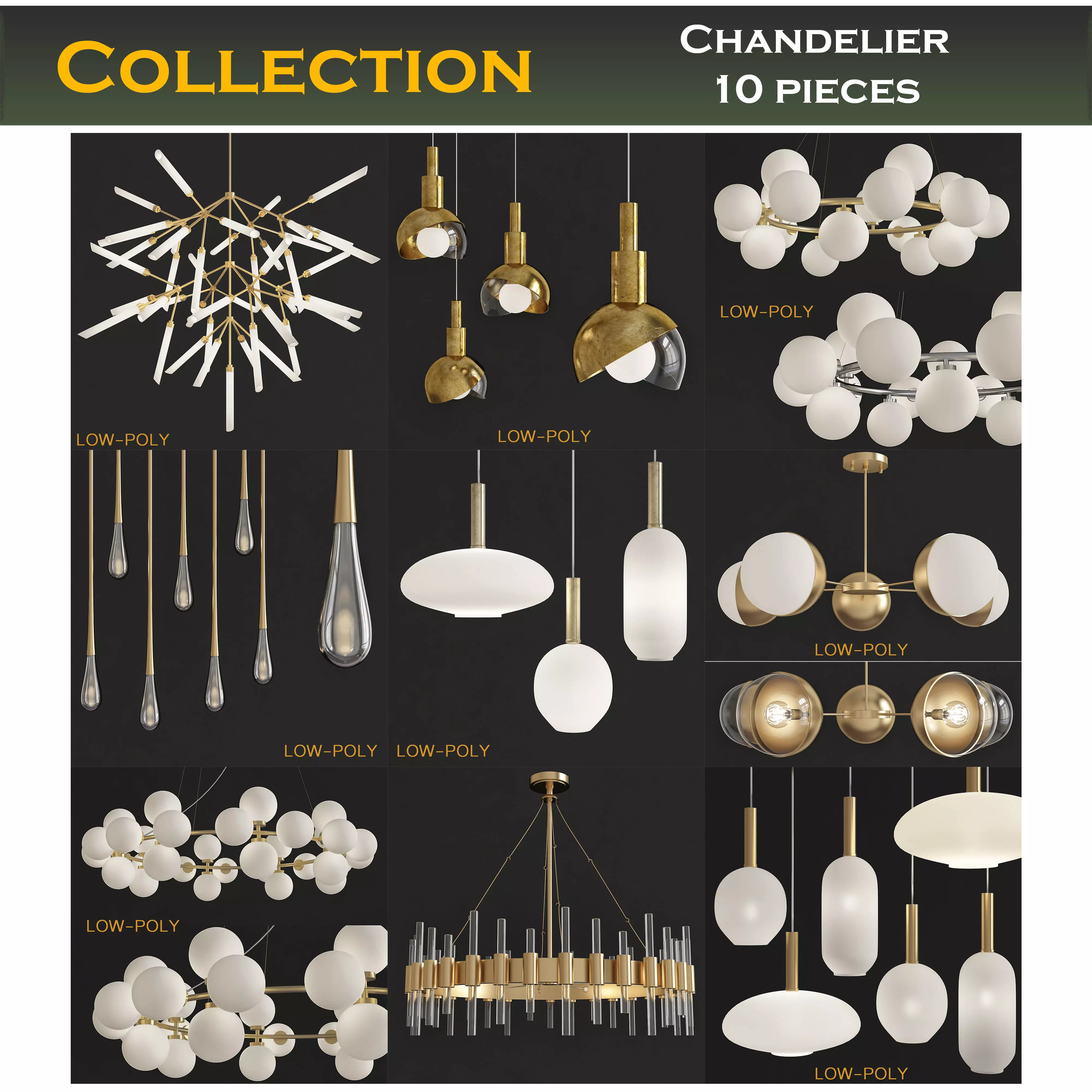 Chandelier collection 3d models Low-poly 3D model_0