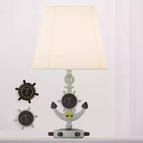 Contemporary Fabric Anchor Table Lamp Black and Blue Colors