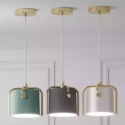 Nordic Drum Shade Pendant Lamp Gray Green-White 3D model