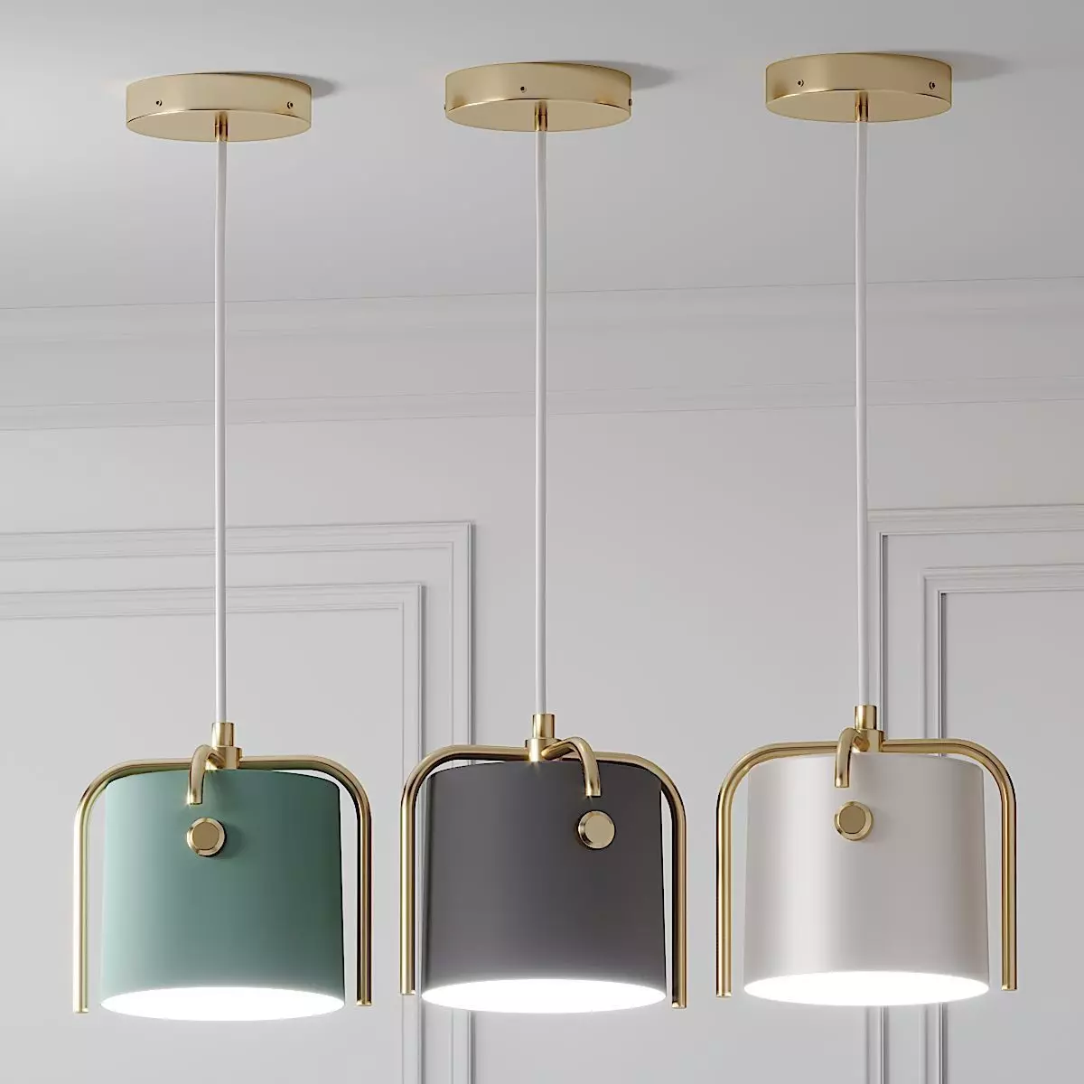 Nordic Drum Shade Pendant Lamp Gray Green-White 3D model