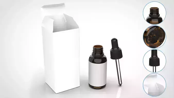 Glass Bottle Dropper with Box - 30ml 3D model