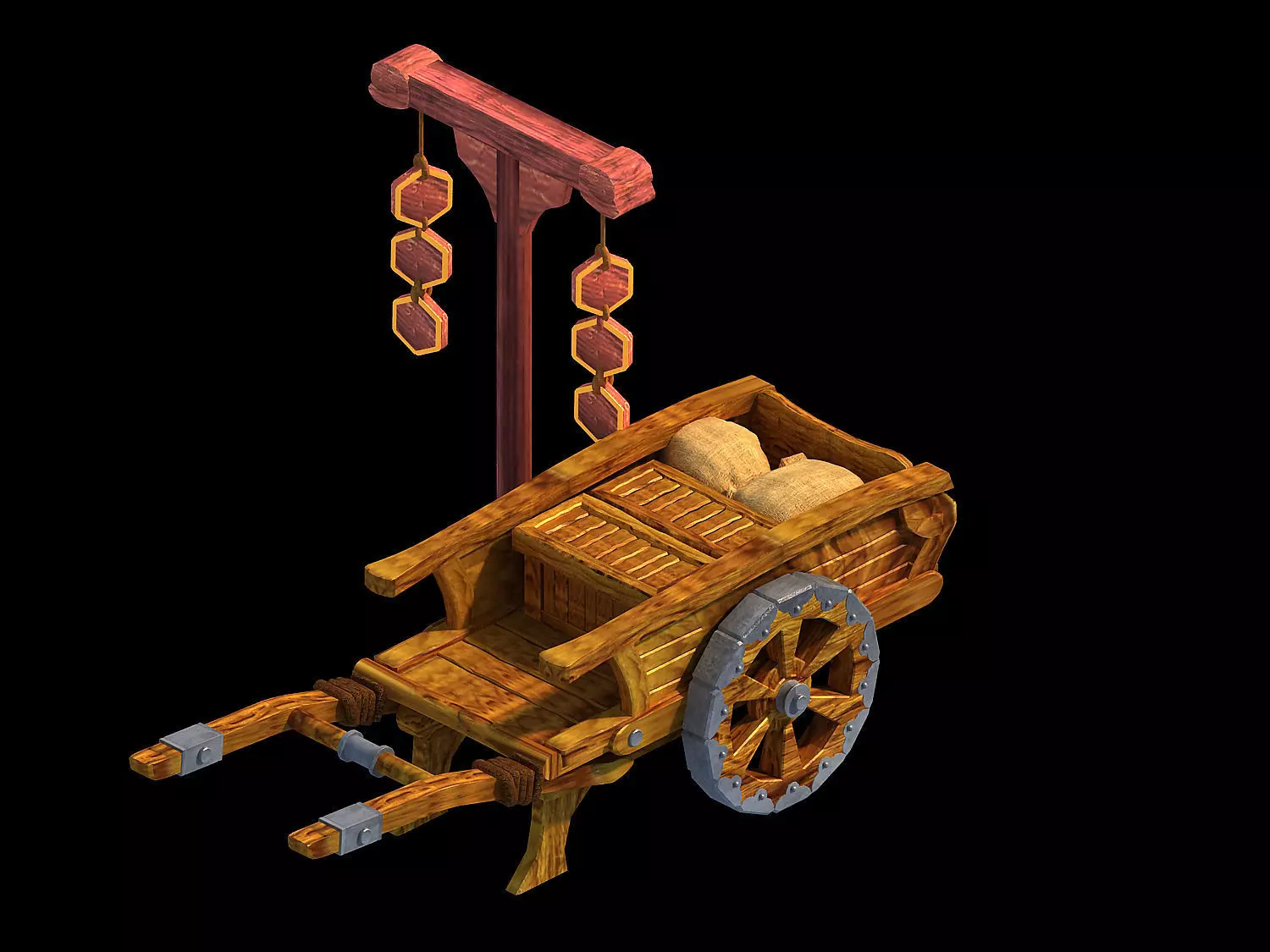 Game Traffic - Wooden Pushcart 3D model