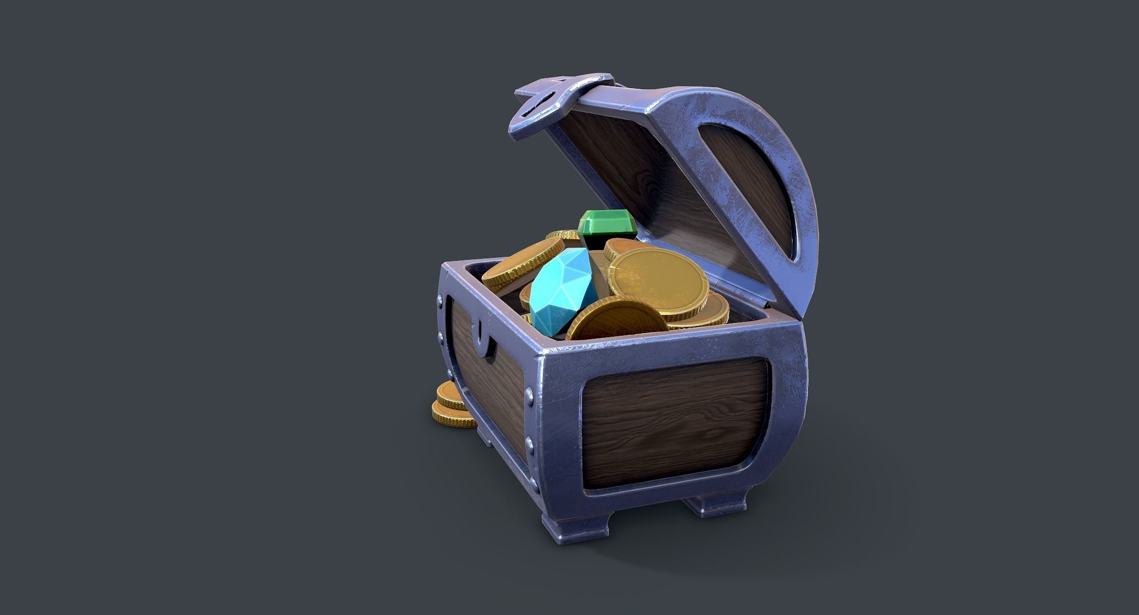 Stylized Treasure Chest lowpoly Low-poly 3D model_4