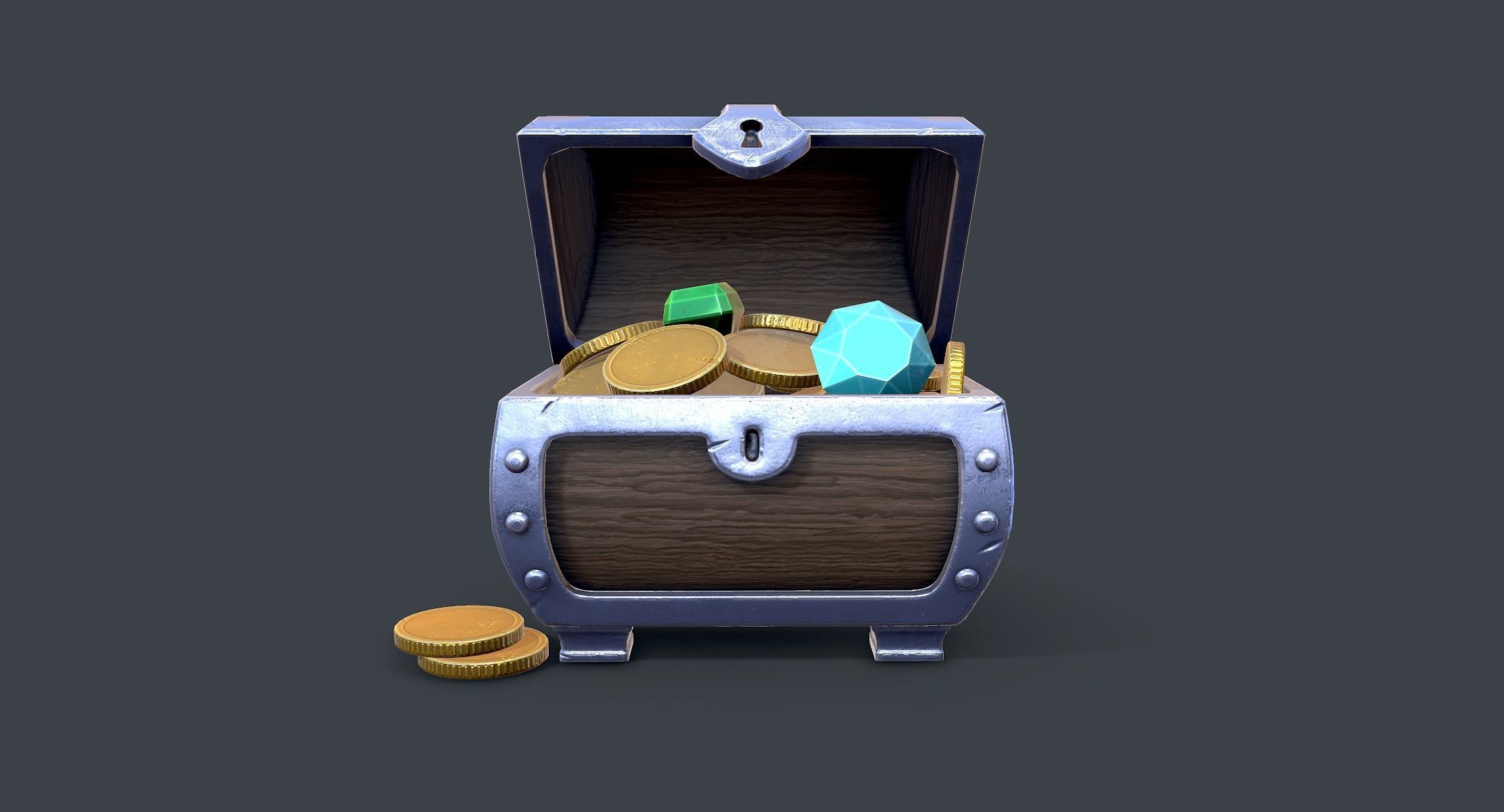 Stylized Treasure Chest lowpoly Low-poly 3D model_2