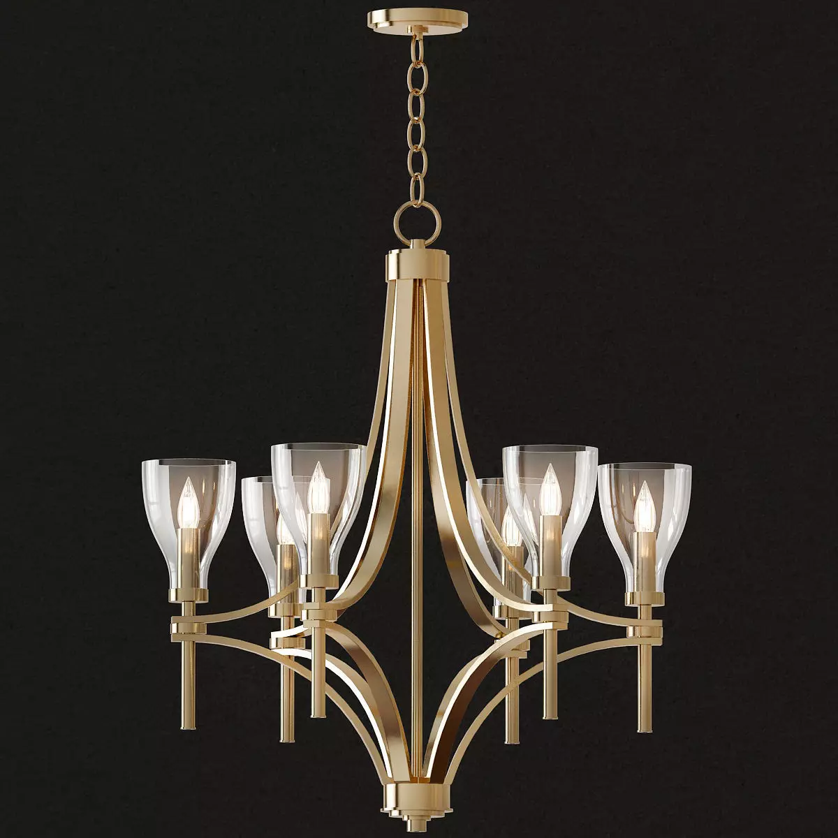Country 6 gold chandelier with glass shades 3D model_0