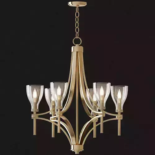 Country 6 gold chandelier with glass shades