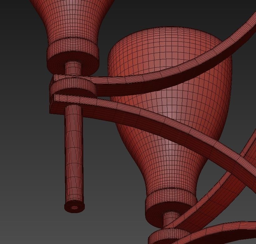 Country 6 gold chandelier with glass shades 3D model_5