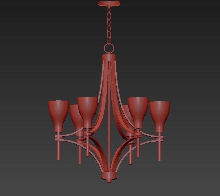 Country 6 gold chandelier with glass shades 3D model_1