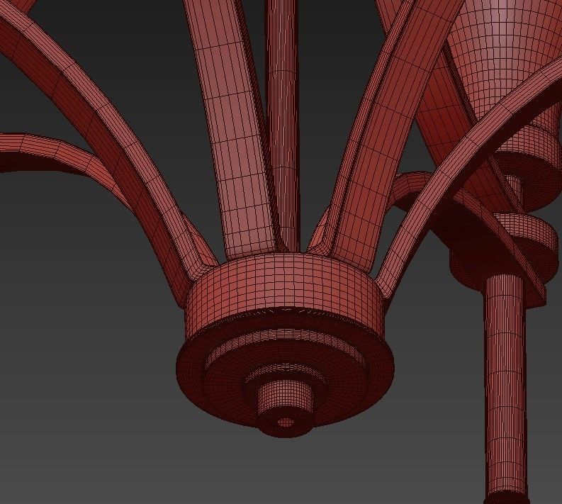 Country 6 gold chandelier with glass shades 3D model_6