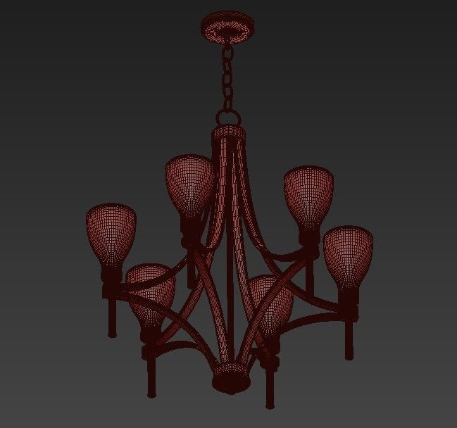 Country 6 gold chandelier with glass shades 3D model_2