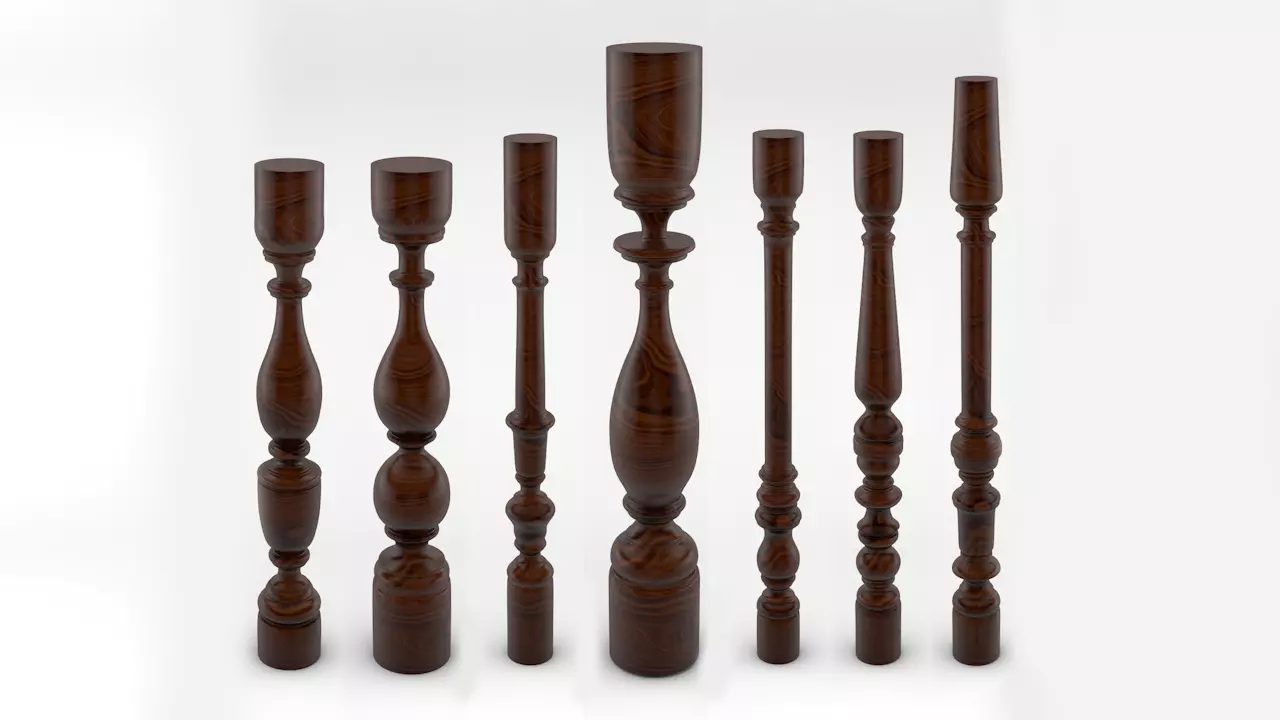 Baluster wooden candlestick 3D model_0
