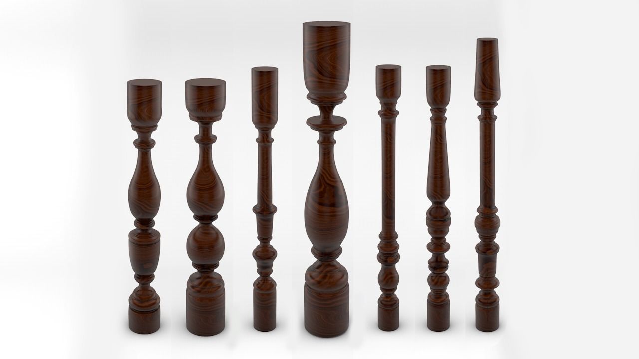 Baluster wooden candlestick 3D model_19