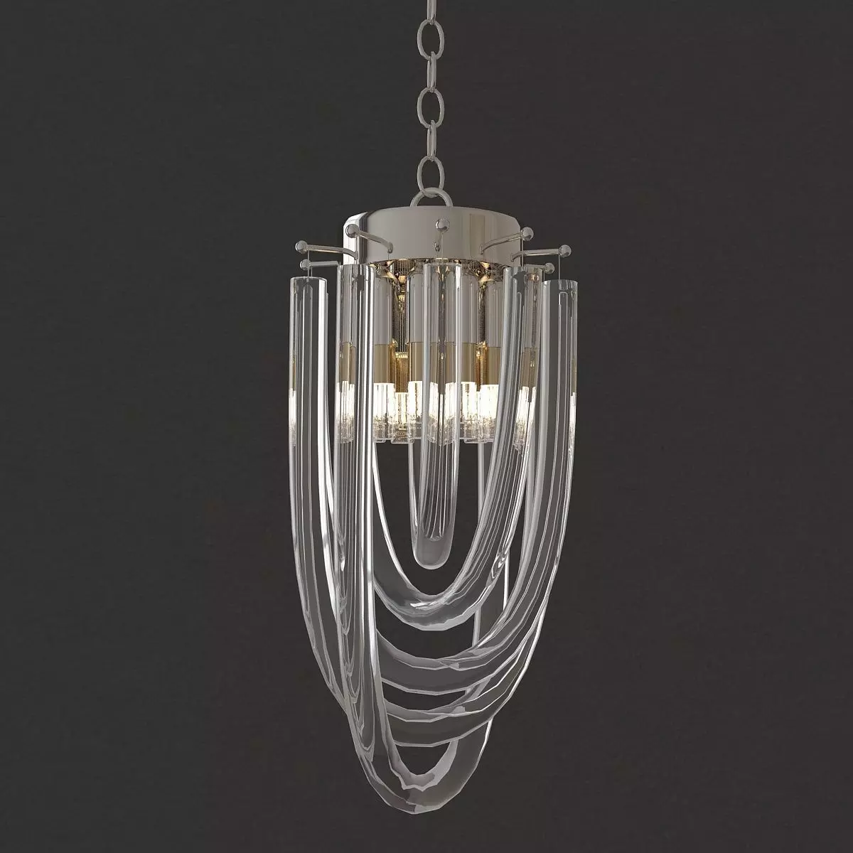 Chandelier modern glass and metal 3D model_0