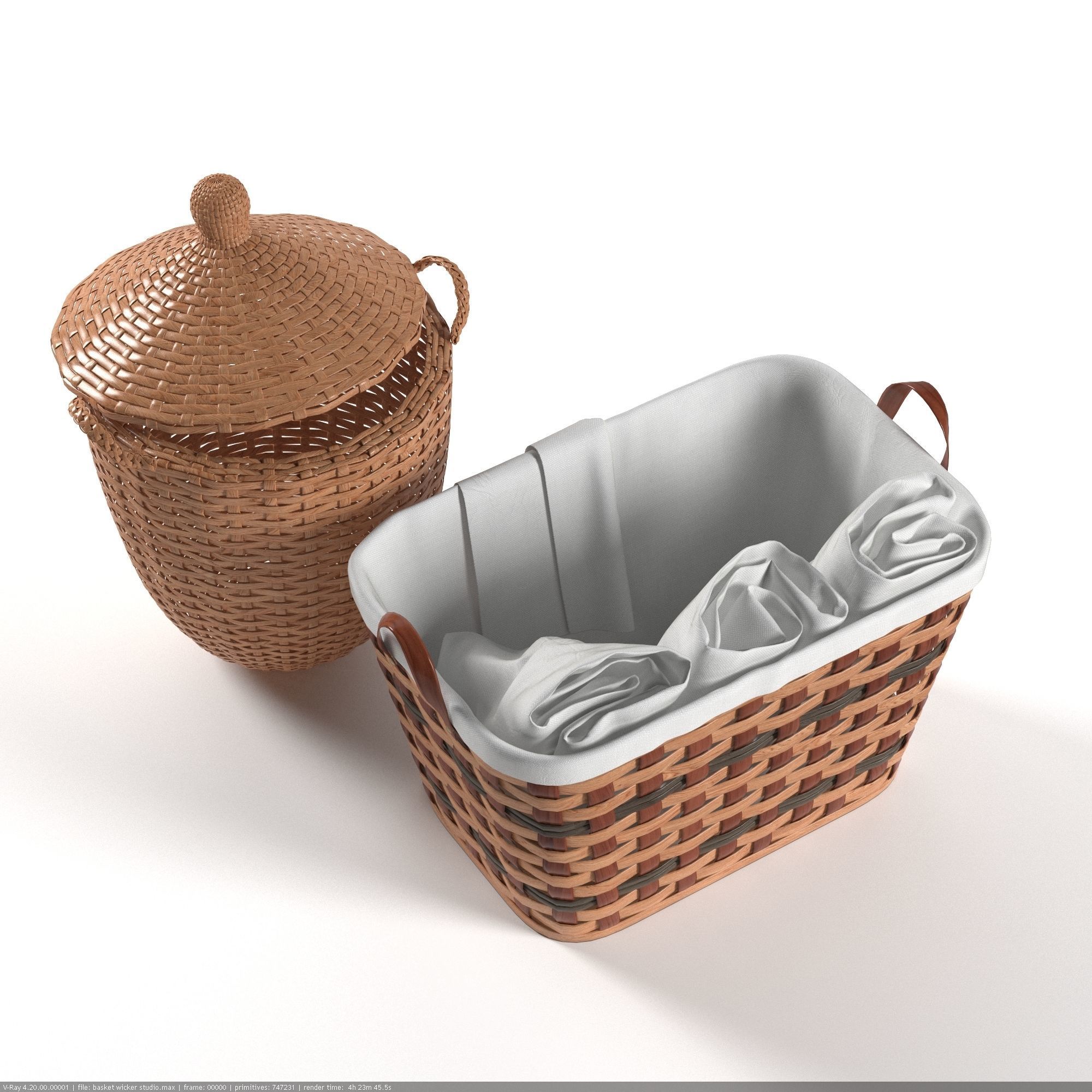 Laundry and Storage Wicker Baskets 3D model_1