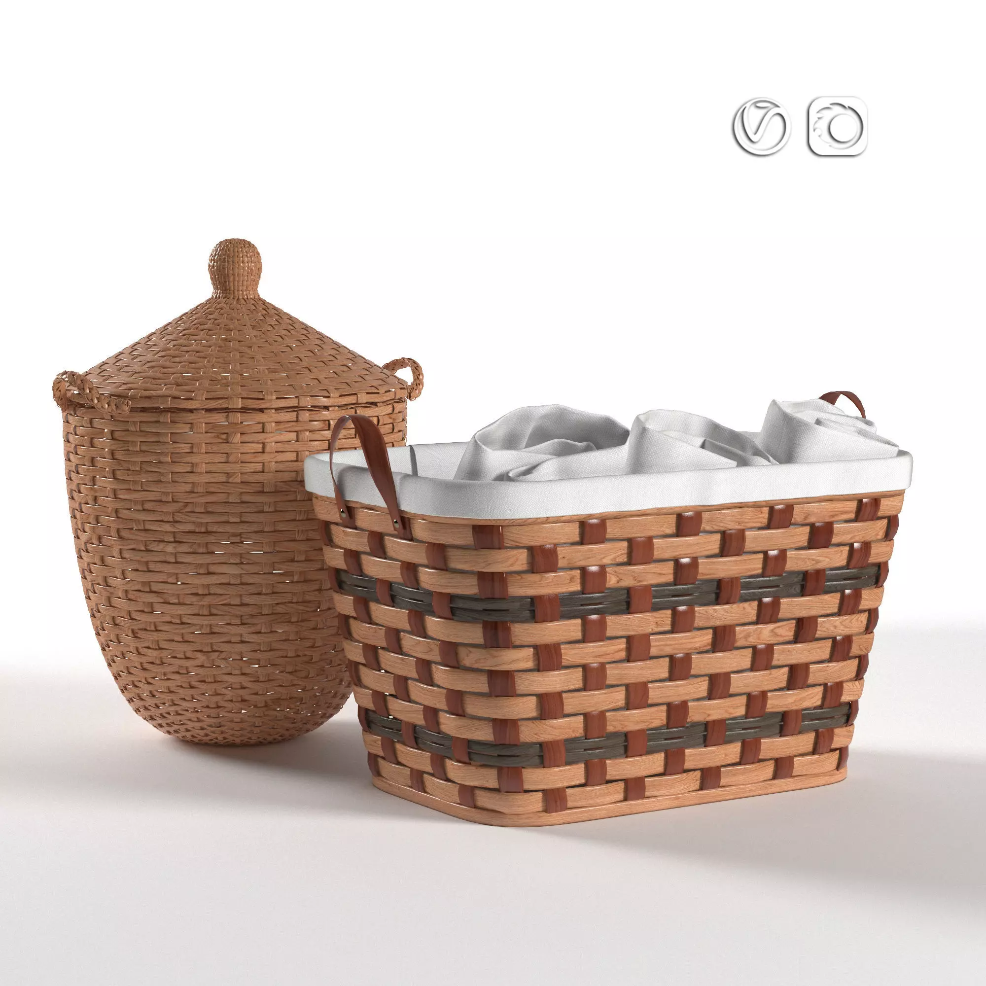 Laundry and Storage Wicker Baskets 3D model_0